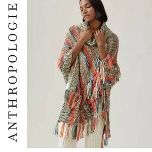 Anthropologie Colorful Fringe Cape